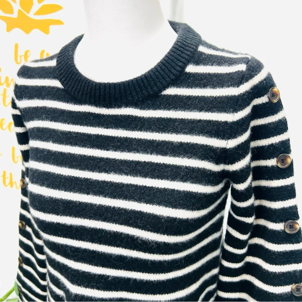 MADEWELL Wool Black White Stripe Side Slit Sweater Long Sleeve Size Small - Picture 4 of 12